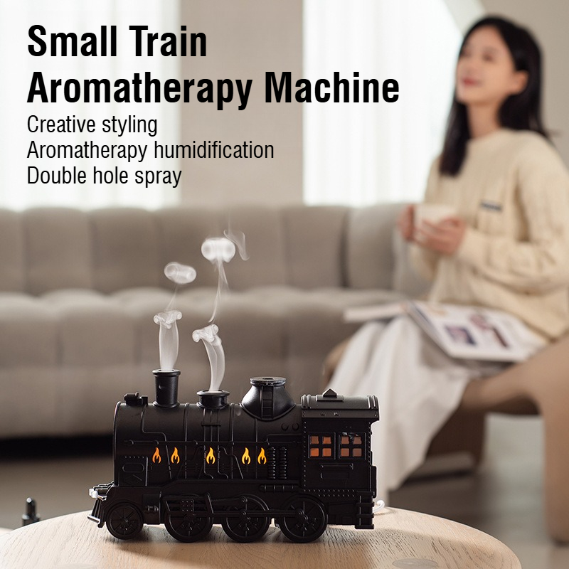 Home Fragrance Gift - レトロスタイルデスクトップアロマセラピーマシン煙リング小型電車デザイン加湿器デュアルスプレー濃霧フレグランスギフト