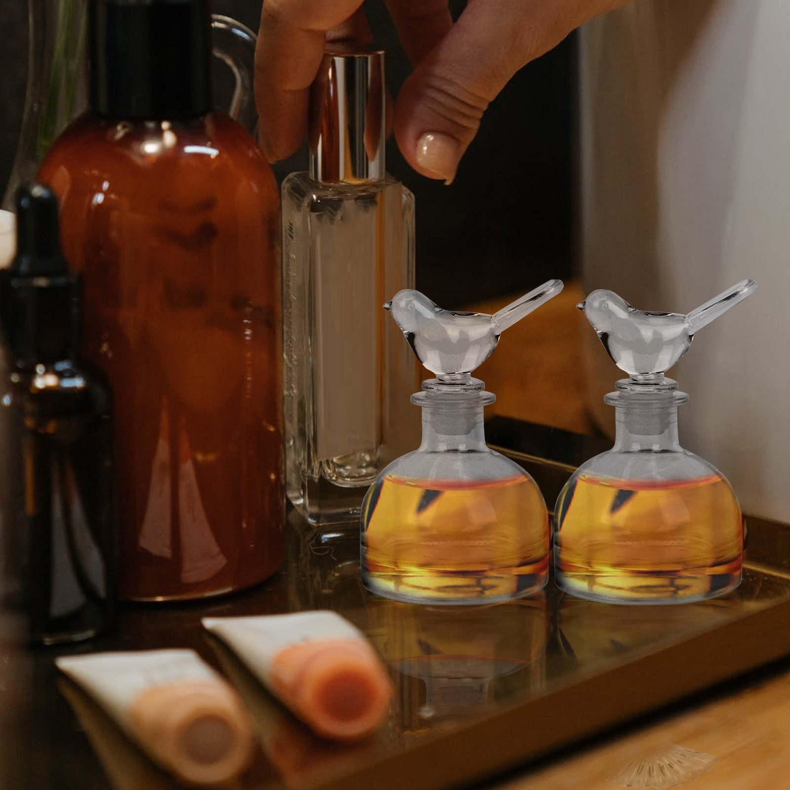 2個入り、上品でシンプルなガラス製香水ボトル。アロマテラピー - Home Fragrance Usa のレビューと価格